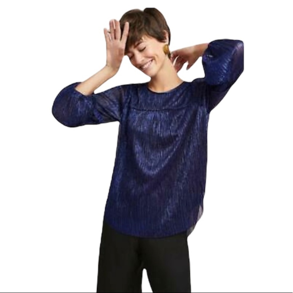 Anthropologie Moulinette Soeurs Gathered Metallic Shimmer Blouse XS